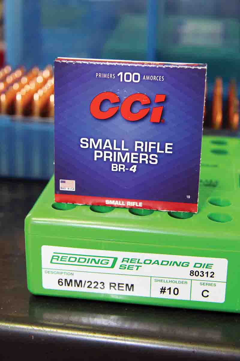 Redding Series C full-length dies and CCI BR-4 Small Rifle primers were used to assemble all 6x45mm loads.